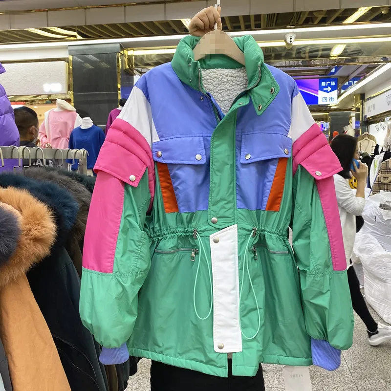 

2021 spring new women 's jacket fashion stitching western pocket tooling fleece jacket "women