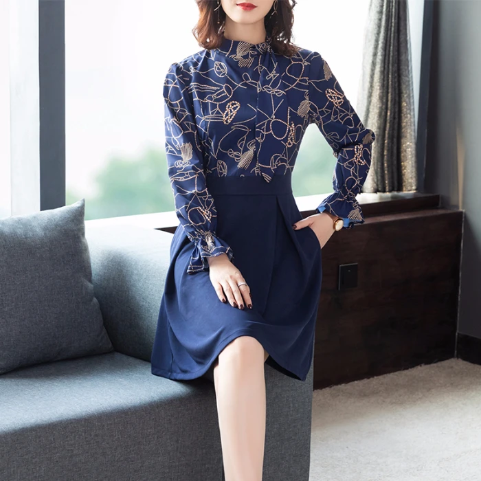 Модные Изящные платья с принтом для женщин сезон осень новый стиль женское