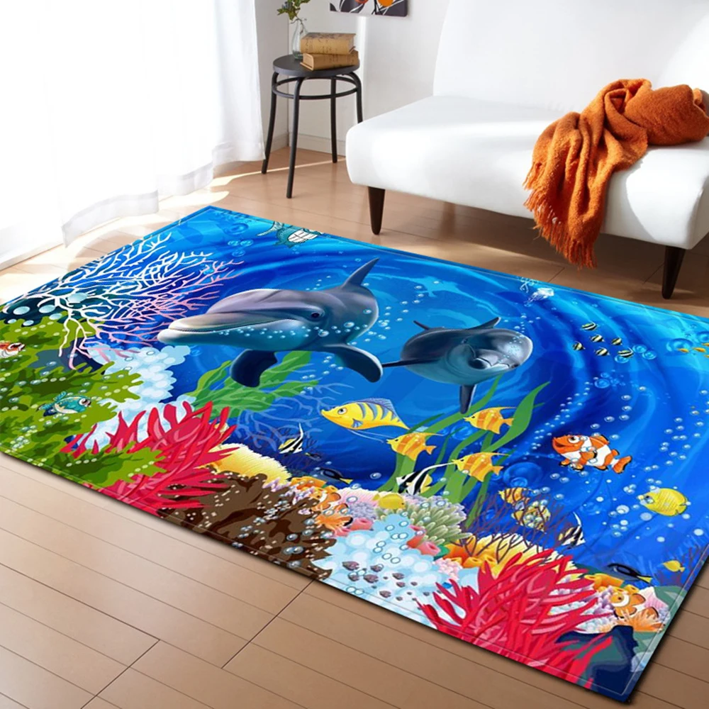 

3D underwater world pattern living room coffee table decoration non-slip large carpet bedroom tatami mat children's room carpet