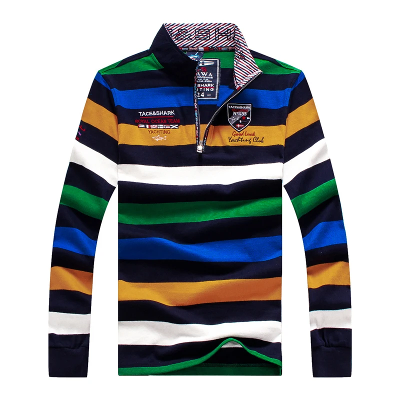 

Tace&shark Shirts Billionaire Zipper cotton mens Polos brand Polo Men Striped England style