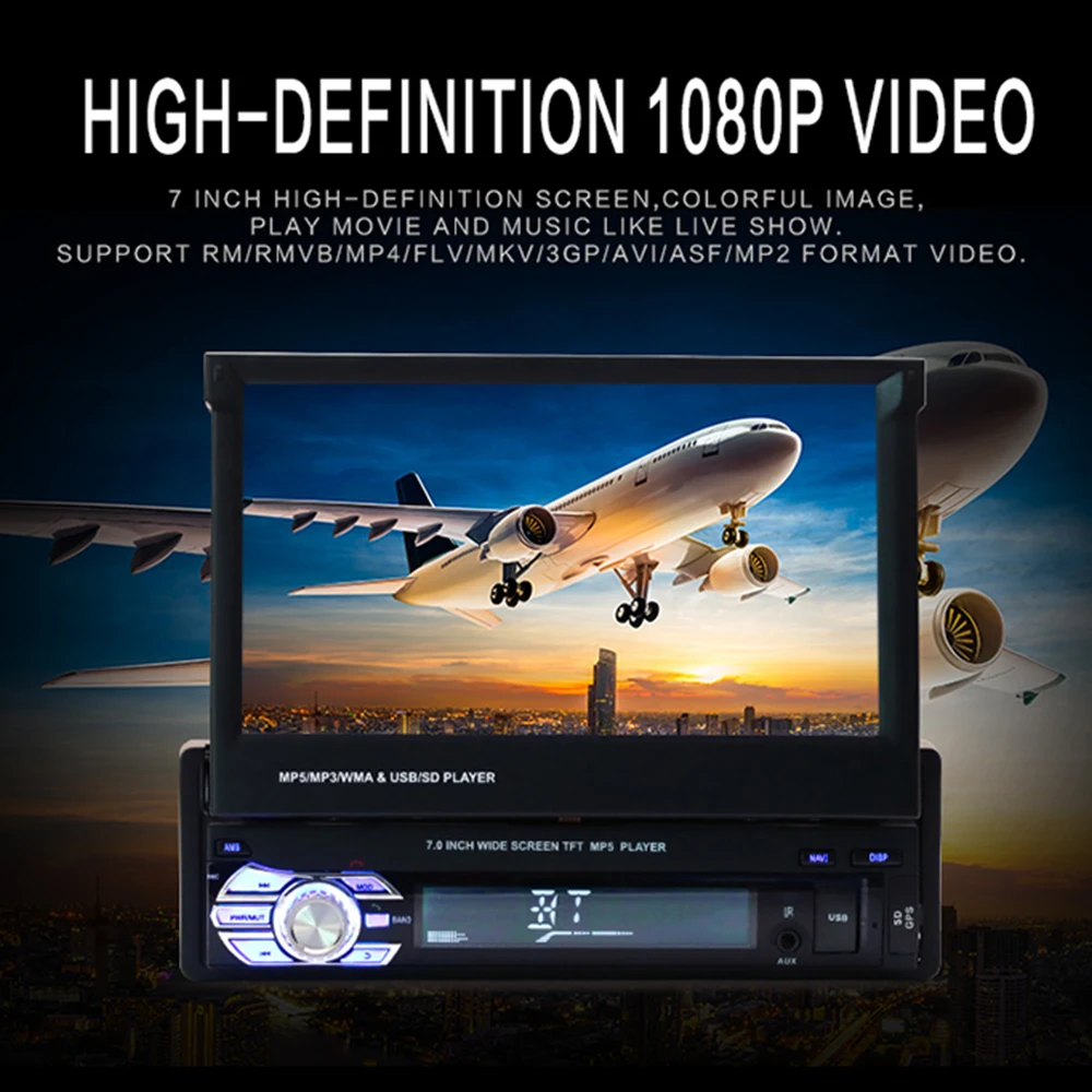 7 Inch GPS Navigation Auto MP5 Player Bluetooth 1080P Touch Screen Car Mp5 Camera 1DIN Retractable screen 9601G Carplay | Автомобили и