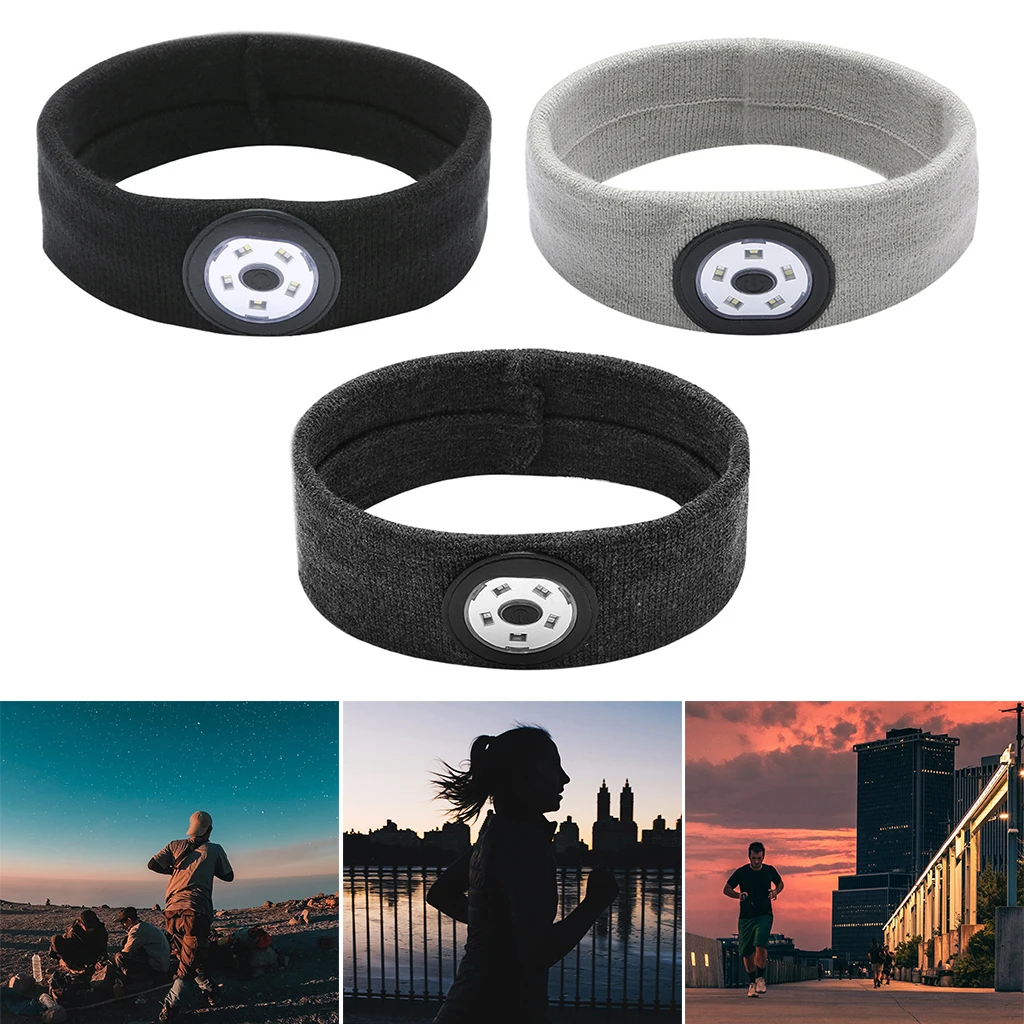 

Unisex Headband Elastic Head Wrap Hair Band Sports Run Workout LED Headlamp