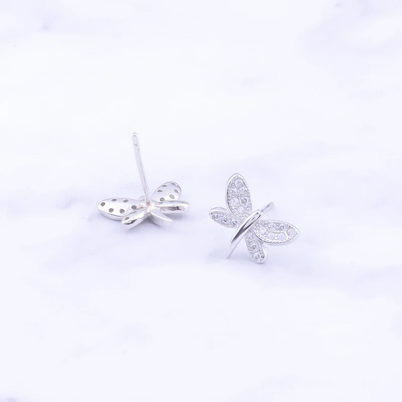 Pekurr 925 Sterling Silver CZ Zircon Butterfly Dragonfly Women Stud Earrings Fashion Jewelry For Girl Insect Style Ear Gifts
