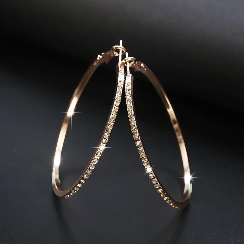 

Large Hoop Earrings for Women Gold Color Rhinestone Ear Rings Fashion Female Jewelry Round Earring Party Hoops Girls Accessories