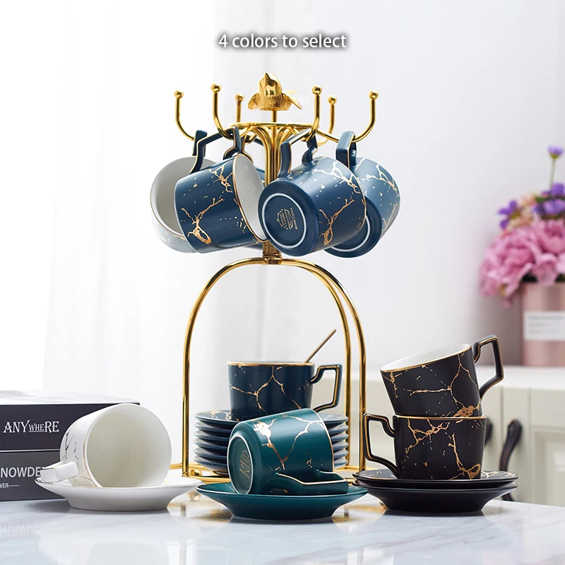 Мраморная керамическая кофейная чашка блюдце ложка набор 200 мл Скандинавская