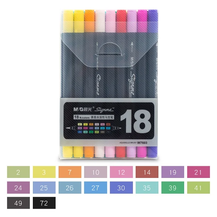 18 Colors Set M& G 12/18/24/36/48 цветов двухконцевые водные цветные художественные маркеры для рисования кисть маркер ручка набор цветной эскиз цветные ручки краски - Цвет: 18 Colors Set