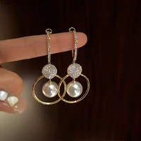 women long purple rhinestone flower earrings korean pearl circle high quality niche earrings fashion all match earrings