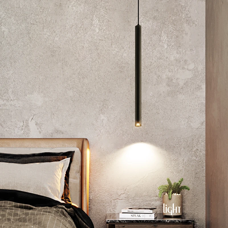 

Black/Gold led chandelier Long Tube lamp Kitchen Island Dining Room Shop Bar Decoration Cylinder Kitchen Pendant chandelier