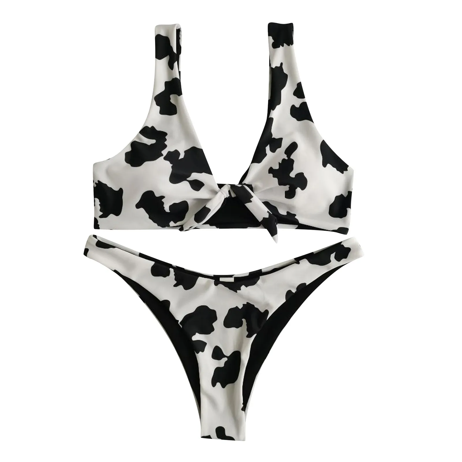 

Swimwear Women Bikini Cow Print Set Push-up Beachwear Two Pieces Sexy Bandeau Swimsuit Купальники Женские 2021