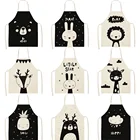 Женский фартук с рисунком животных, черный и белый цвет, аксессуары для кухни, фартук для кухни, кухонный фартук, Женская бариста