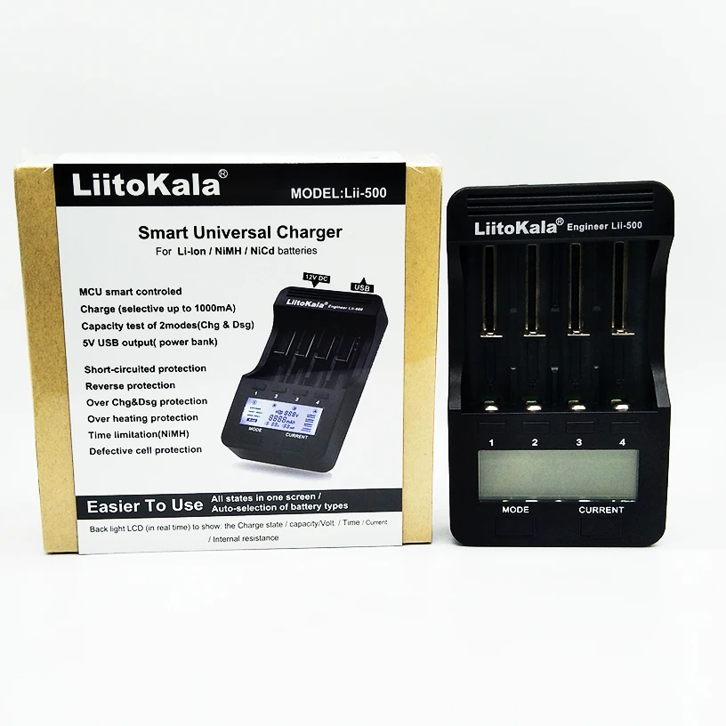 

NEW LiitoKala lii-500 LCD 3.7V/1.2V 18650/26650/16340/14500/10440/18500 Battery Charger ( lii500+12V2A adapter+car)