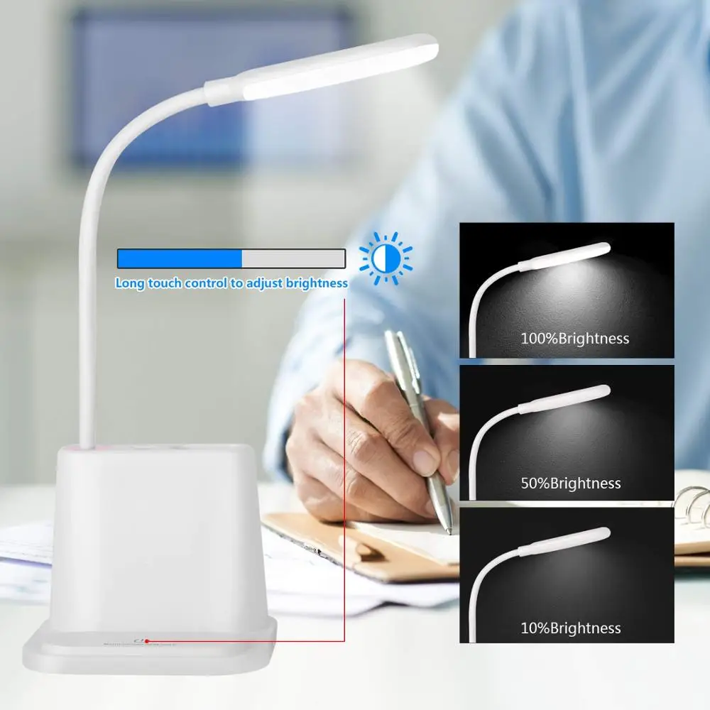 Перезаряжаемая Светодиодная настольная лампа с USB портом для зарядки 4 в 1