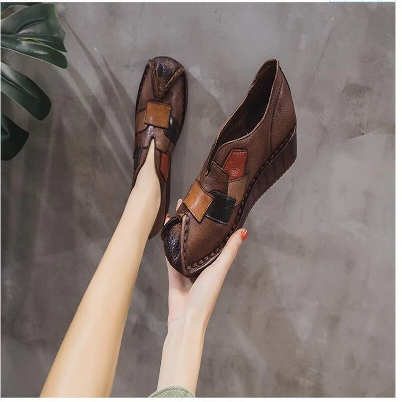 Women Shoes 2020 New Handmade Genuine Leather Women Shoes Spring Autumn Comfortable Soft National Style Casual Shoes Wedge