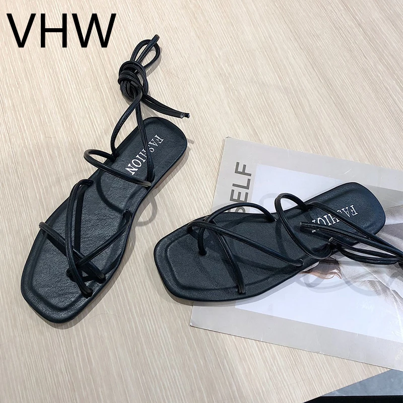 

Women Sandals 2021 Summer Rome Style Beach Shoes Narrow Band Cross Flats Bohemia Gladiator Soft Soles Sandals for Women Size 40