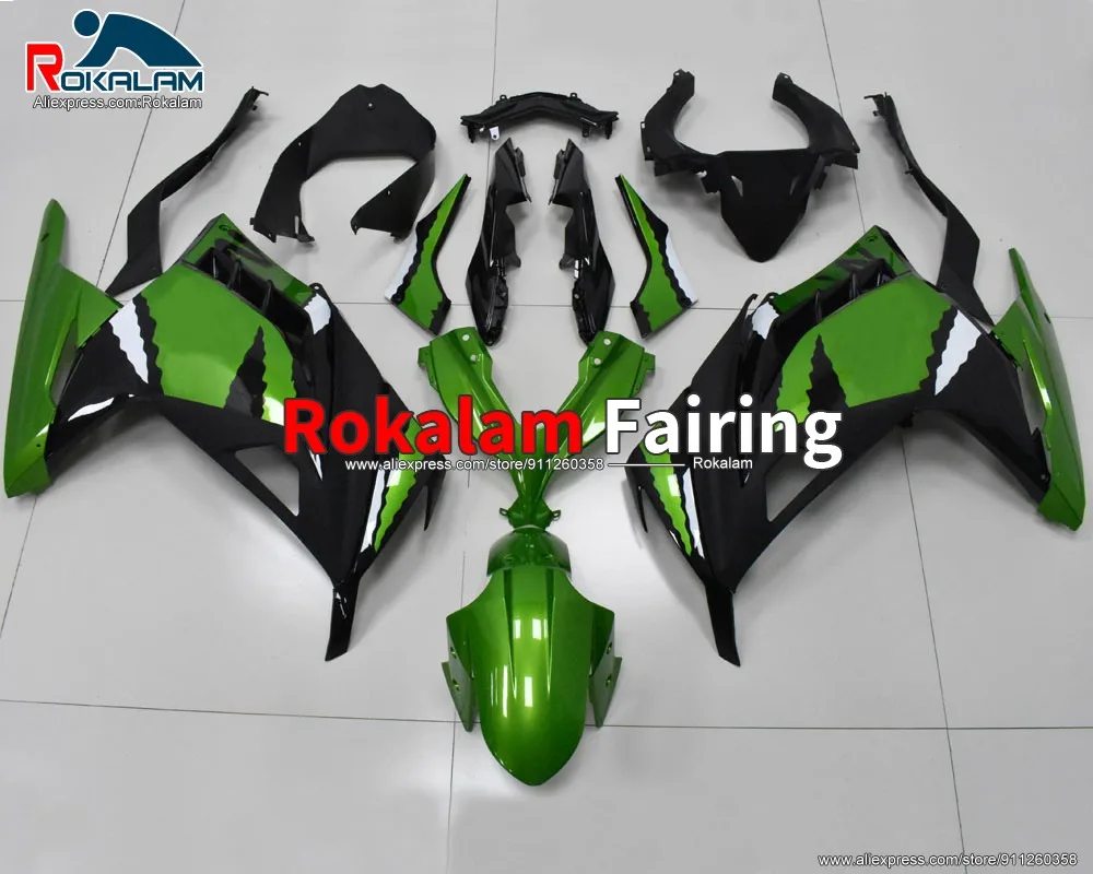 

Aftermarket Bodywork For Kawasaki Ninja 300R EX300 2013 2014 2015 2016 Green Black ABS Motorcycle Hulls (Injection Molding)