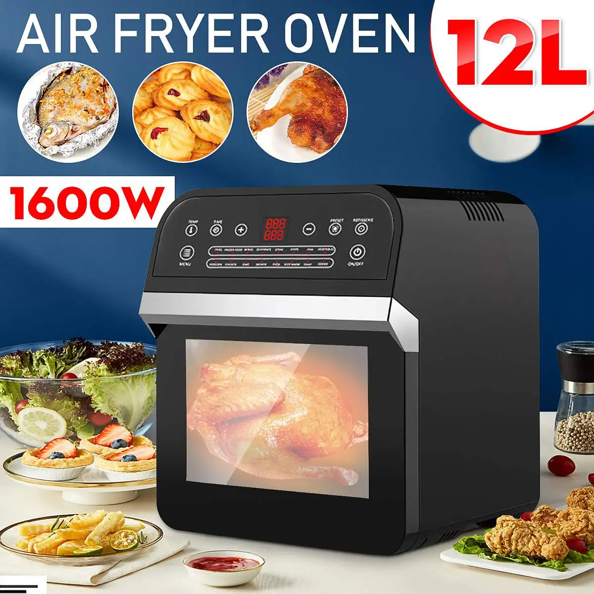 1600W 12L свободного воздуха масла Фрайер духовка здоровья Плита Smart Touch светодиодный