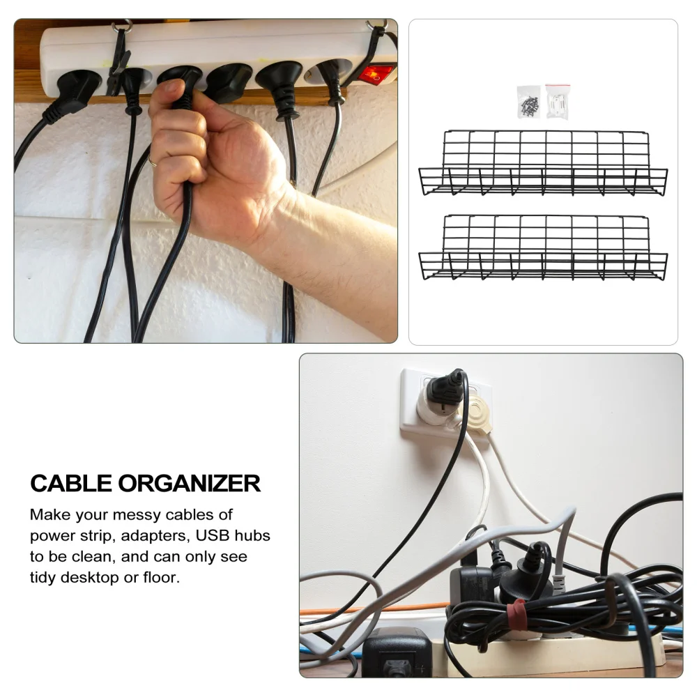 

2pcs Under Desk Strong Basket Cable Holder Rack Compact Organizer Plug Holder