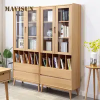 Nordic Simple Modern Style Solid Wood Bookcase For Study Room Book Shelf Combination With Glass Door Display Storage Cabinet