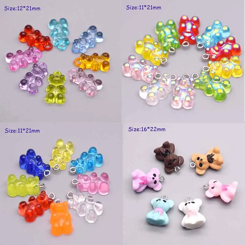 10/20/50/100Pcs/Lot Colorful Cute Bear Resin Pendants Beads For DIY Decoration Earrings Necklace Fashion Jewelry Accessories