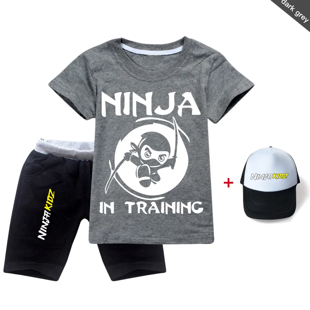 Summer Ninja Kidz Print Baby Boys Short Sleeve T Shirt short Jeans 2pcs Sets Kids Girls T-Shirts Cotton Children Clothes Tops