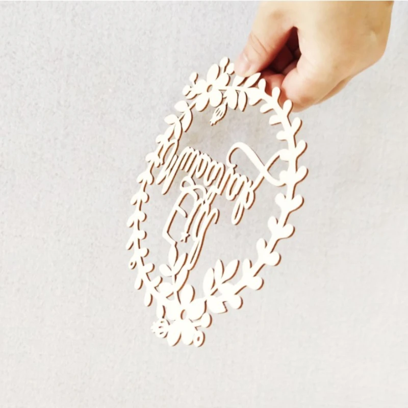 

Eid Mubarak Wooden Hollow Laurel Pendant Home Cafe Shop Decoration Supplies English Alphabet Wreath Accessories Creative Crafts