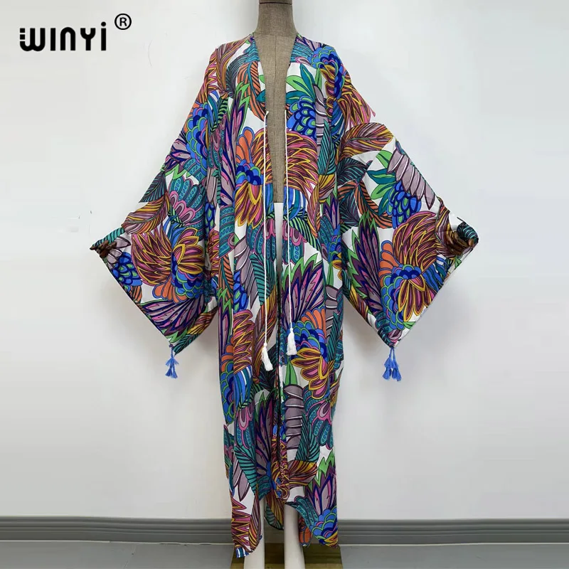 

Sukienka Autumn 2022 WINYI Women Cardigan Loose Long Dress Cocktail Party Boho Maxi African Holiday Batwing Sleeve kimono Robe