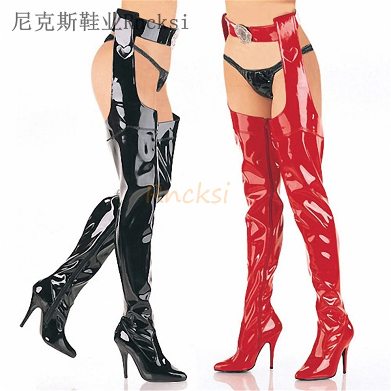 Супер Высокий каблук сексуальные прозрачные кристаллы тонкий высокие сапоги