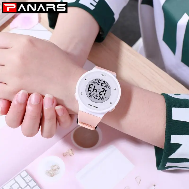 Спортивные светодиодные цифровые часы женские модные белые водонепроницаемые
