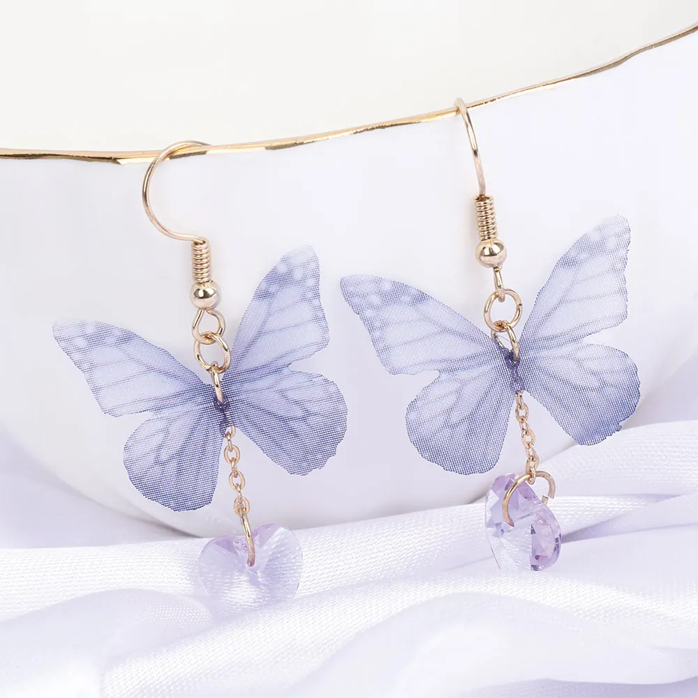 Dream Cute Butterfly Earring Blue Yarn Wings Earrings Heart Shape Dangle Women Girls Party Banquet Jewelry | Украшения и