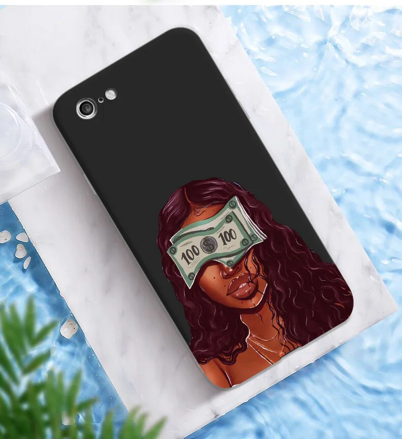 

MAKE MONEY Not Friends Kash Afro Black Girl Fundas case for iPhone XS XR 11 12 Mini Pro Max 8 7Plus Matte Black Silicone Case