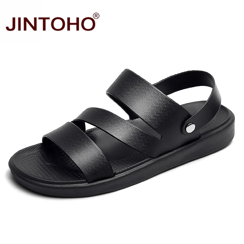 Мужские кожаные сандалии JINTOHO черные повседневные пляжные пляжная обувь лето 2019 -
