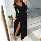 Женское длинное платье с открытыми плечами, V-образным вырезом и длинным рукавом