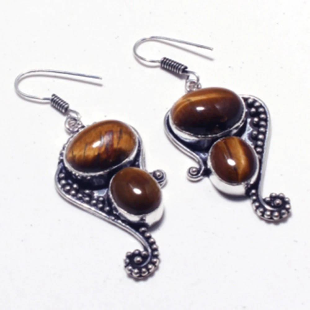 Genuine Tiger Eye Silver Overlay on Copper Earrings Hand made Women Jewelry Gift E5355 | Украшения и аксессуары