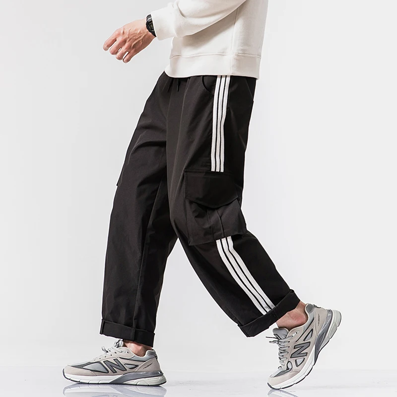 

Man Casual Straight Cargo Side Pocket Fashion Loose Trousers Ankle-Length Pants