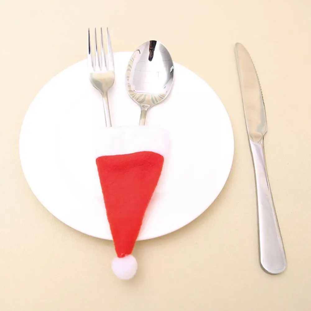 

10pcs Mini Christmas Hat Tableware Holder Bag Merry Christmas Small Home Cover Knife Pocket Set Dinner Fork Party Decors Ha F8P2