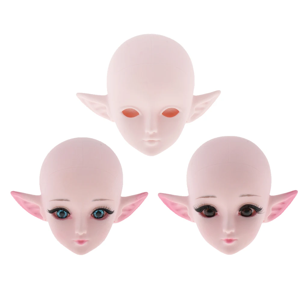 

1/3 BJD Girl Doll Plastic Makeup Head w/ Ears for Night Lolita Doll DIY Part