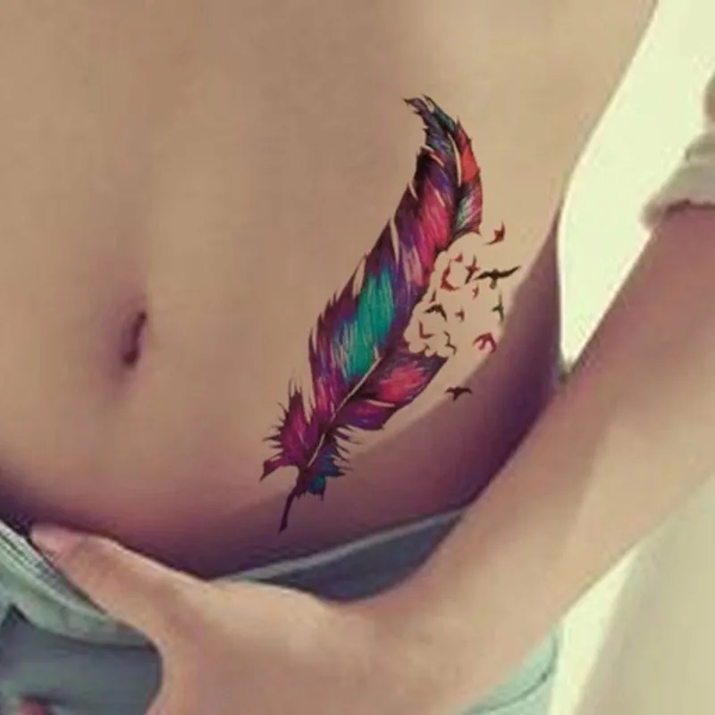 Временная тату-наклейка с перьями для шеи и рук имитация переводной татуировки