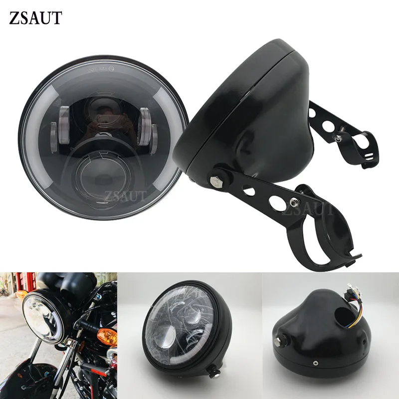 Черный/хром 7 дюймов 60 Вт точка SAE E9 мотоцикл 883 фары с углом глаз Led корпус ковша