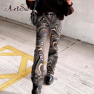 Сезонные брюки с высокой талией, женские повседневные Прямые длинные брюки с принтом зебры, модные розовые джоггеры Harajuku ASPA81526