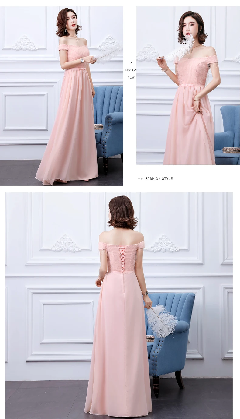 С открытыми плечами розовое длинное шифоновое платье для подружки невесты Junior