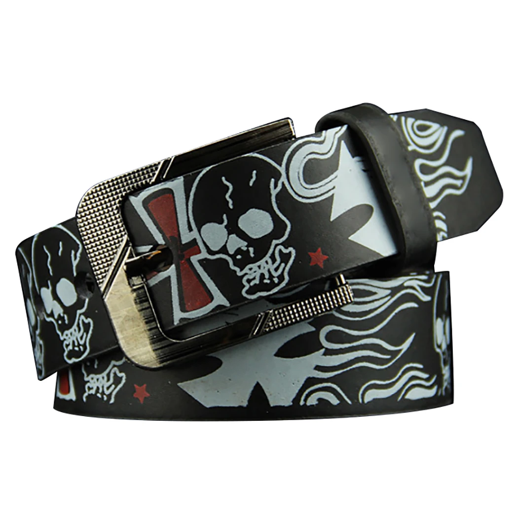 

Skull Skeleton Pattern Pin Buckle Belt Men'S/Women'S Punk Style Fashion Casual Personalized Waisband For Teenage Students Jeans