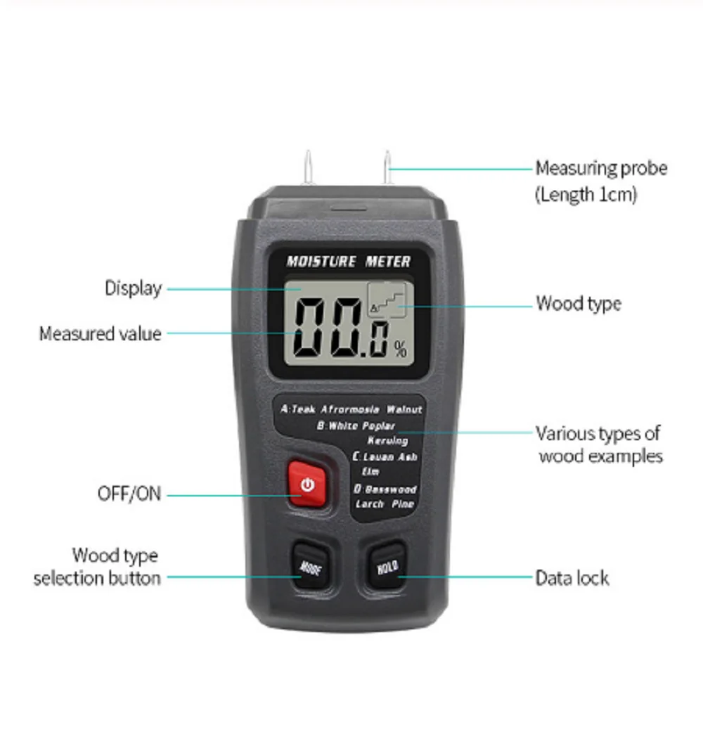 EMT01 двухконтактный цифровой измеритель влажности древесины 0 99.9% тестер детектор