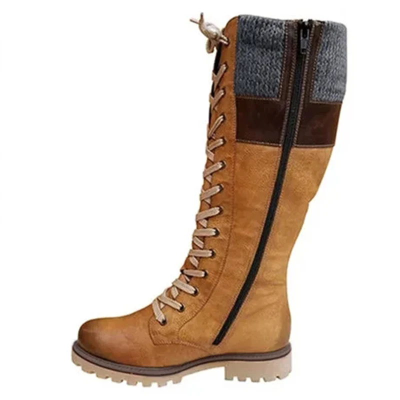 

Women's British Boots Warm Mid-calf Boots Winter Shoes Woman Zip Waterproof Lace Up Women Sewing Ladies Retro Footwear