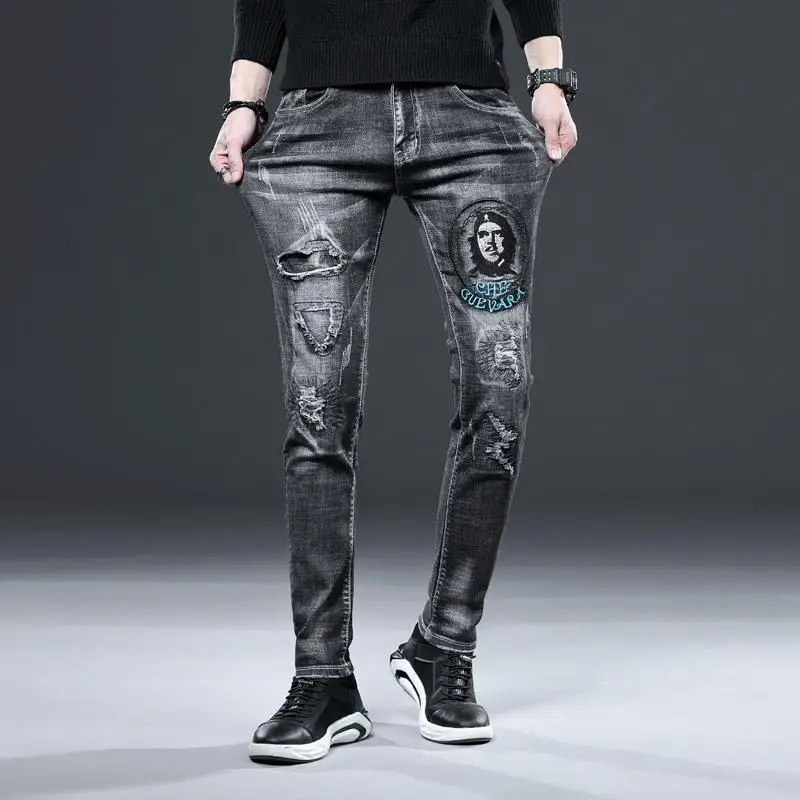

Men's Straight Denim Pants Slim Casual Jean Pants Skinny Trousers