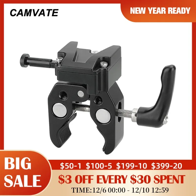 

CAMVATE Generic Super Crab Clamp + V-Lock Mount Quick Release Adapter & 1/4"-20 Mounting Points For DSLR Camera Battery Mounting