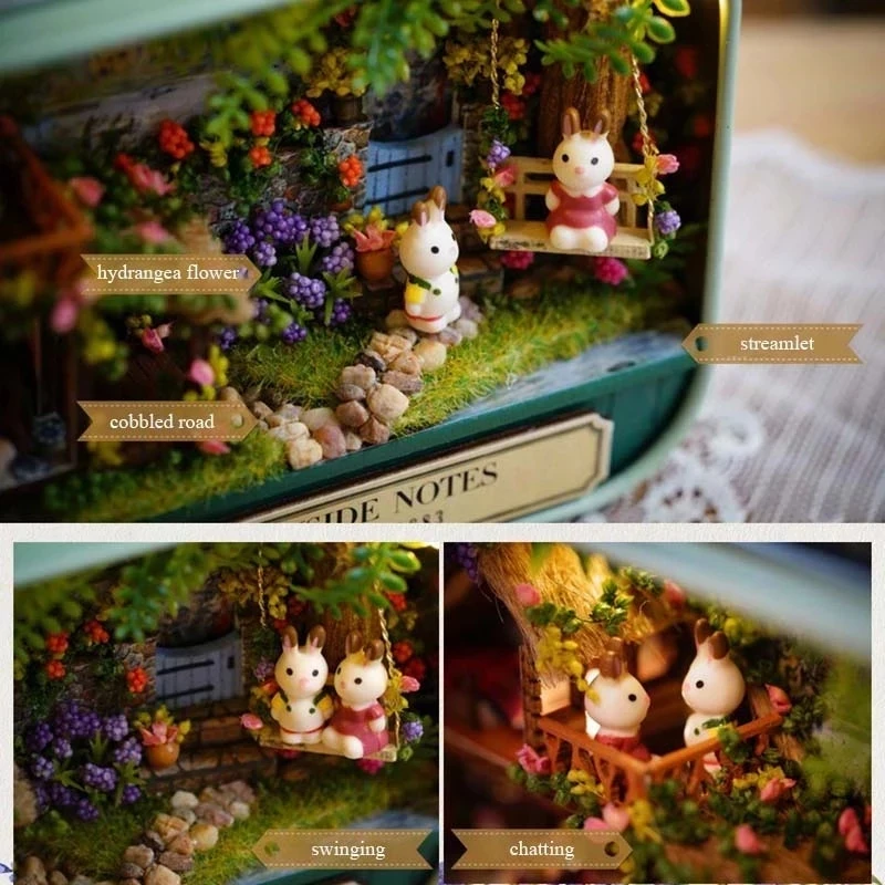 

Box Theater DIY Miniature Dollhouse Kits With Little Bear Rabbit Furniture Roombox Casa Doll House Toys For Children Girls Gifts