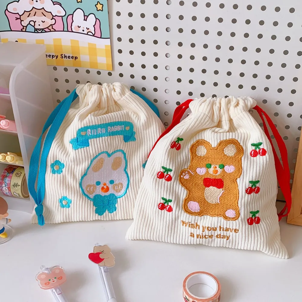 

Kawaii Bear Big Capacity Stationary Storage Bag Portable Cloth Drawstring Sorting Bag School Office Stationery