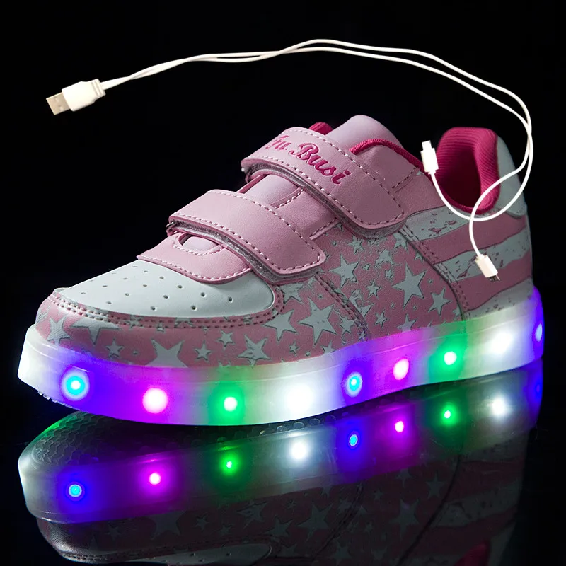 

Size 25-37 New Summer autumn Led Fiber Optic Shoes for girls boys men women USB Recharge glowing Sneakers Man light up shoes