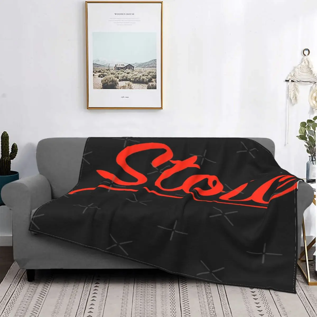 

Manta Stoic con letras rojas, para cama colcha, manta a cuadros de muselina de Anime, manta con capucha, toalla de playa de lujo