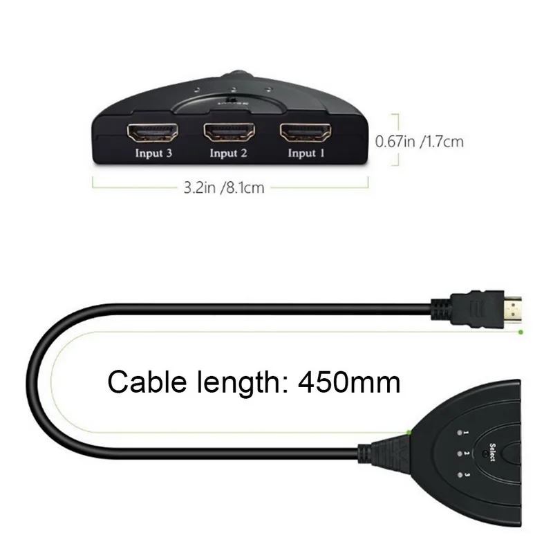 3-портовый HDMI переключатель 3x1 разветвитель кабель Поддержка порта Ultra HD 1080P |